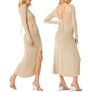 New. MISA Los Angeles Minka Cutout Metallic Long Sleeve Midi Dress Medium